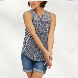 Fat Face Navy and White Patterned Sleeveless Blouse 100% Cotton Size 12 Women's